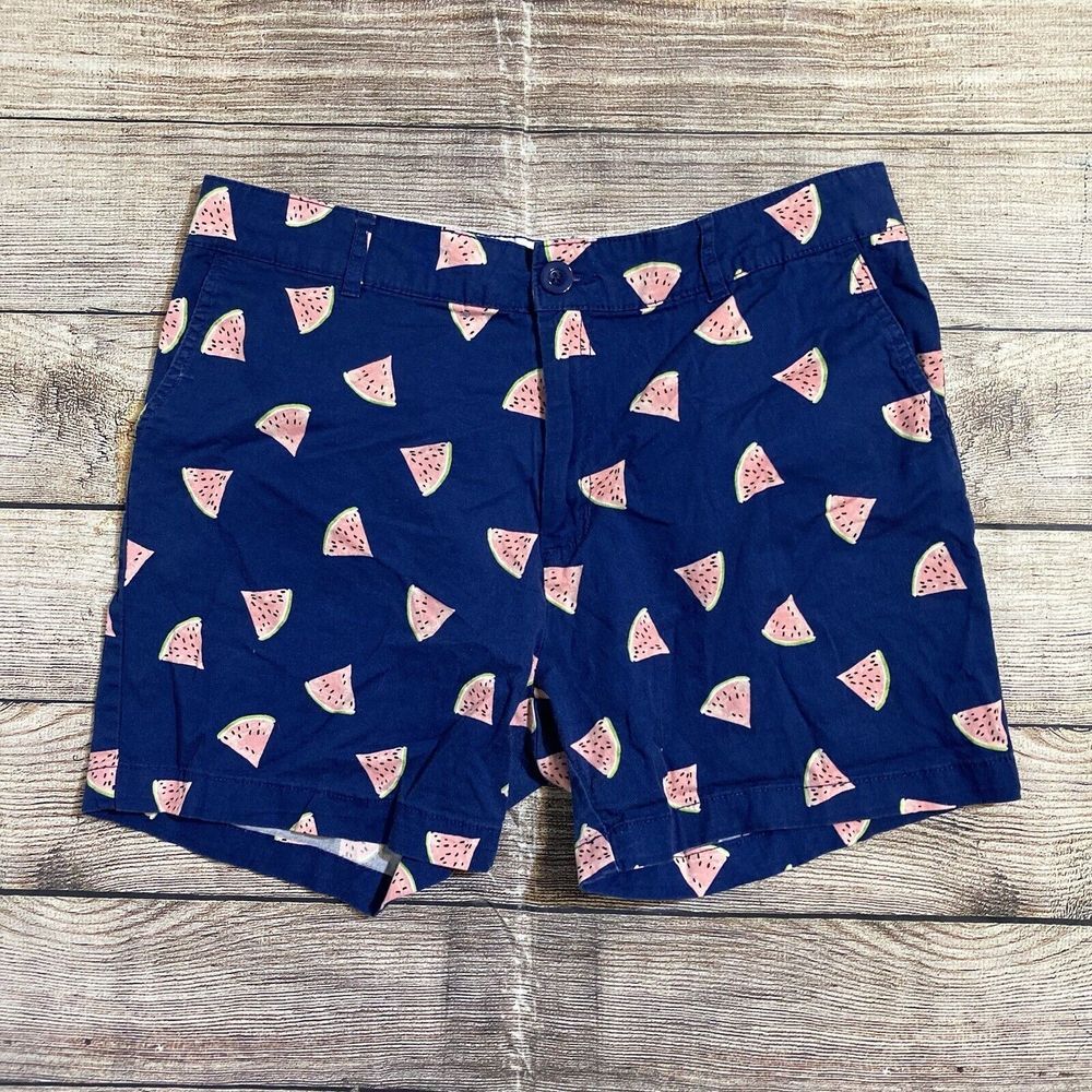 Caribbean Joe Shorts Women's Size 10 Navy Blue Watermelon Beach Hawaiian‎ Cotton